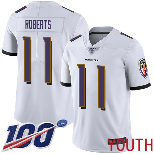 Baltimore Ravens Limited White Youth Seth Roberts Road Jersey NFL Football #11 100th Season Vapor Untouchable